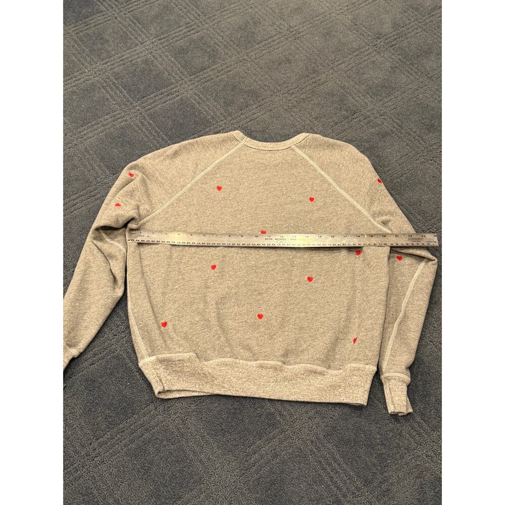 THE GREAT. College Sweater Crewneck Sweatshirt Gray Red Hearts Embroidery Size 0 - Picture 6 of 8